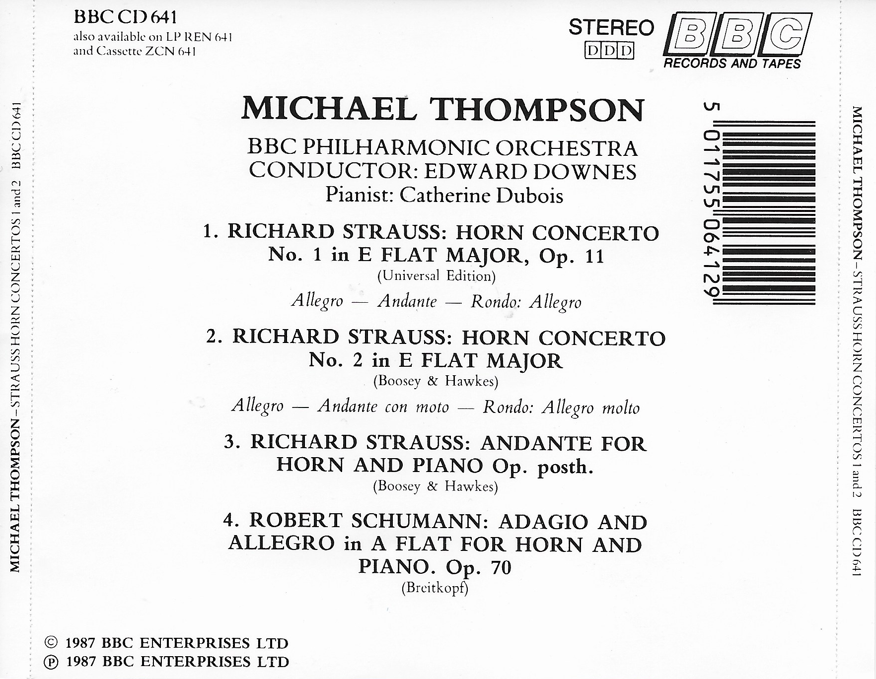 Picture of BBCCD641 Horn concertos by artist Richard Strauss / Michael Thompson and the BBC Philharmonic Orchrestra from the BBC records and Tapes library